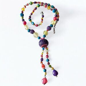 Vintage Multicolor Glass Tassel Bead Necklace